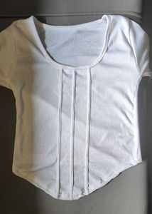 White Square Neck Long Sleeve Top