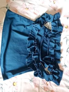 Teal Blue Ruffled Off Shoulder Top