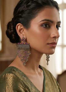Exquisite Oxidised Silver Dangle Earrings