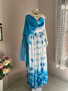 NO DISCOUNT White &amp; Blue Floral Gown