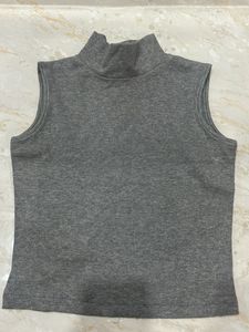 Sleek Grey Mock Neck Sleeveless Top