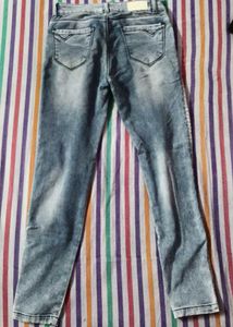 Distressed Wash Jeans with Side Stripe