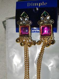 Traditional Golden Jhumka  with Pink Stones