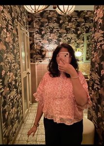 Pink Floral Print Ruffled Sleeve Top