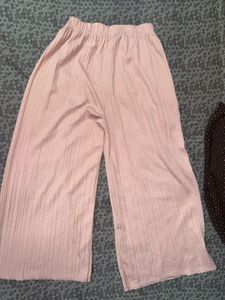 Nude pink plated wide leg pant