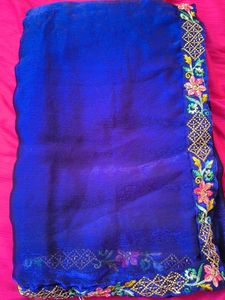Elegant Blue Embroidered Silk Saree