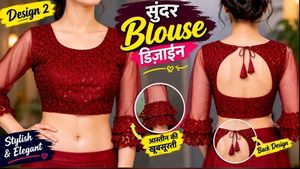 set 2 Maroon Sequin Blouse with Net Sleeves