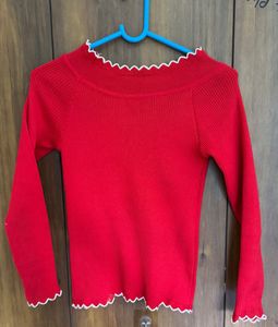 Red Ribbed Long Sleeve Sweater