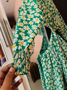 v neck green floral dress