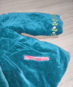 Turquoise Velvet Quilted Jacket