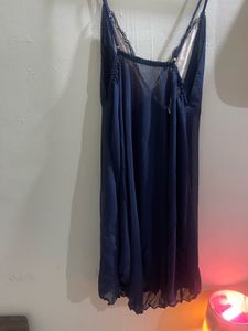 Lace Trimmed Navy Blue Nightgown