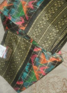Vibrant Geometric Print Silk Saree