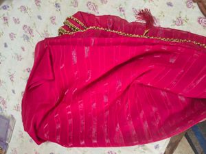 Royal Rani Pink Saree with Elegant Golden Beaded B