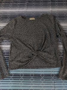 Grey Knitted Twist Front Top