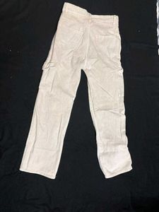 Beige Wide Leg Cargo Jeans