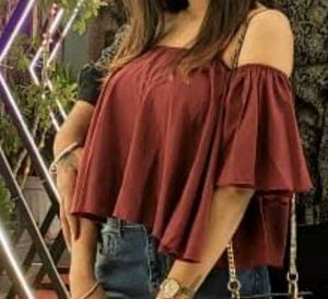 Maroon Off-Shoulder Flare Top