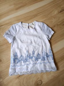 White Embroidered Short Sleeve Top