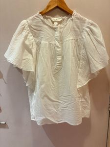 H&M White Ruffle Sleeve Top