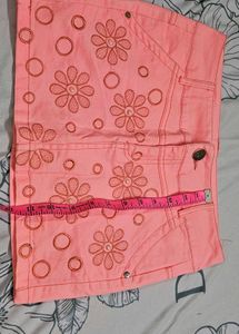 Peach Floral Denim Mini Skirt