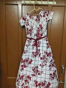 White &amp; Maroon Floral Printed Gown