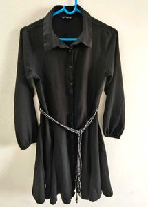 Zudio Chic Black Shirt Dress with Belt