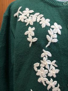 Green Embroidered Button-Up Cardigan