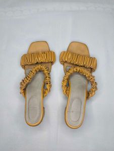 Stylish Mustard Ruched Block Heels
