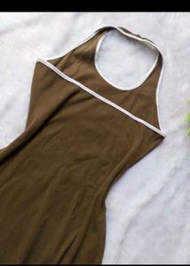 Unique Olive Green Dress with Feather Hem