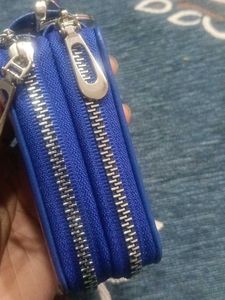 Blue Leather Keychain Pouch