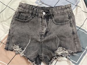 Grey Distressed Denim Shorts