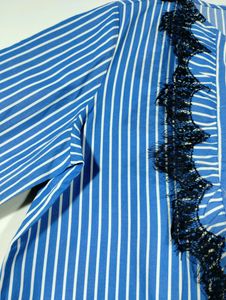 Scoup Blue With White Strips Printed Top (Women)
