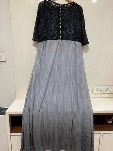 Elegant Black Lace &amp; Silver Ombre Maxi Dress