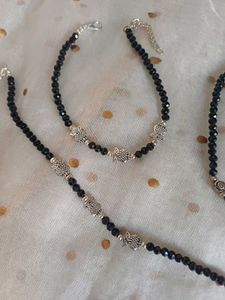 Black Beaded Anklets - Set of 2
