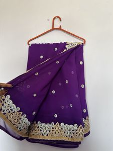 Stunning Purple Embroidered Saree