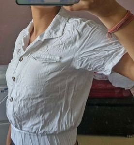 White Button-Up Short Sleeve Top