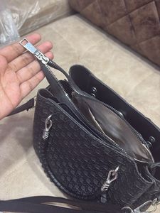 Black Textured Handbag with Adjustable Shoulder St