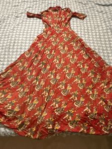 Red Ethnic Gown with Traditional Print