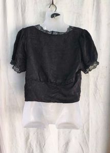 I. Black Lace Trimmed V-Neck Top