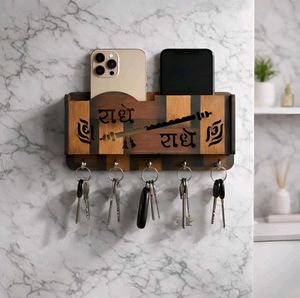 Handcrafted Wooden Key & Phone Holder-5 hooks