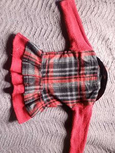 Girl's Plaid Dress with Corduroy Sleeves