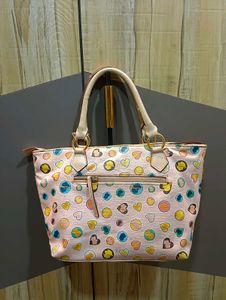 Cute Pink Heart &amp; Circle Print Handbag