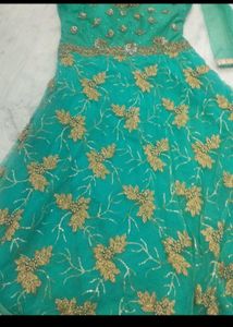 Elegant Teal Embellished Gown With Freebie