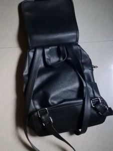 Classic Black Faux Leather Backpack