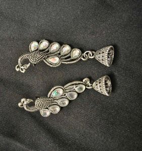Oxidized Peacock Jhumka Earrings