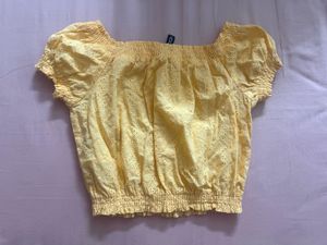 yellow off shoulder crop top