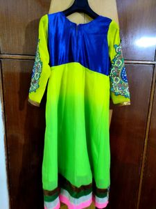 Bright Green &amp; Blue Anarkali Dress