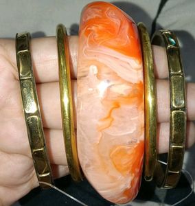 Unique Marbled Orange &amp; Gold Bangles