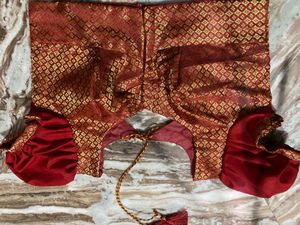 Elegant Red &amp; Gold Brocade Blouse