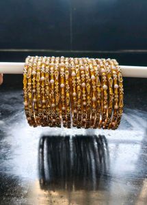Stunning Gold Tone Pearl Bangles Set