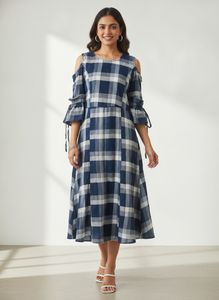 Stylish Korean Blue Cold Shoulder Dress